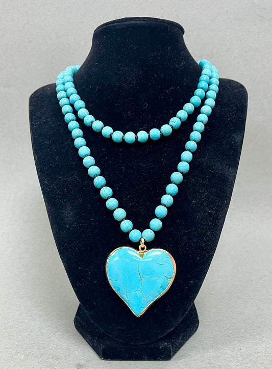 Turquoise Long Stone Heart Necklace