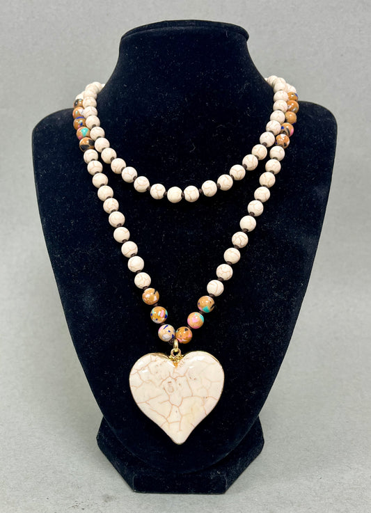 Tan Long Stone Heart Necklace