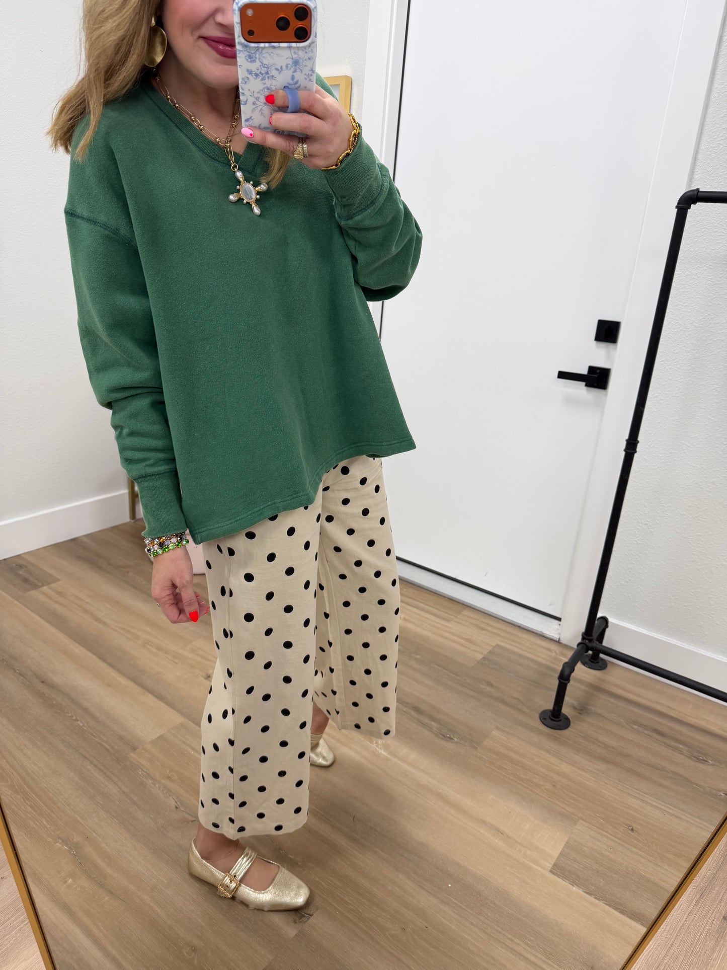 Green Oversized Vneck Flowy Pullover Top