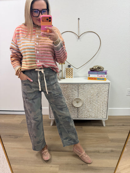 Pastel Rainbow Multi Color Button Up Cardigan