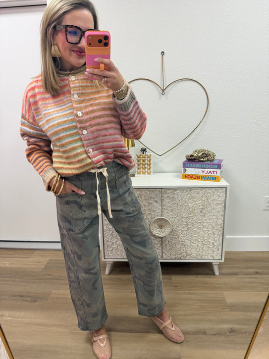 Pastel Rainbow Multi Color Button Up Cardigan