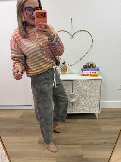 Pastel Rainbow Multi Color Button Up Cardigan
