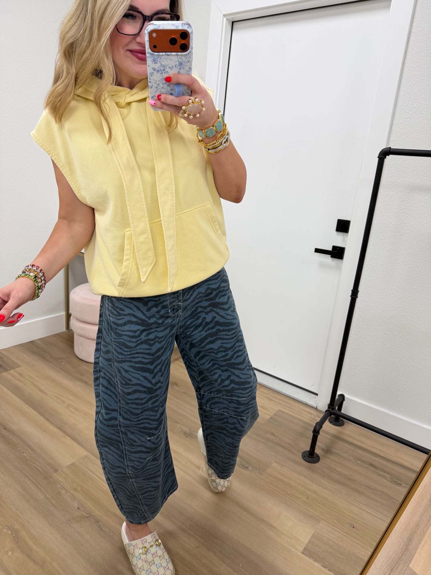 Denim Zebra Print Barrel Jeans