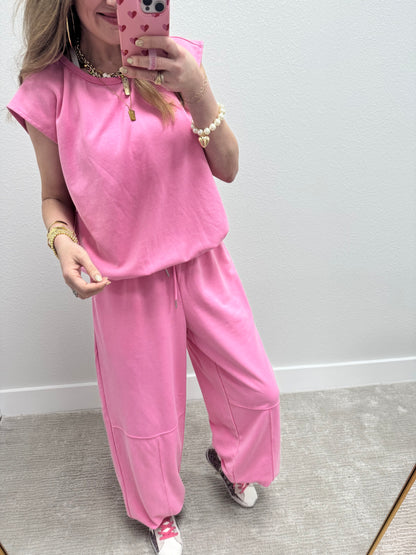 Pink Two Piece Balloon Style Pant Set