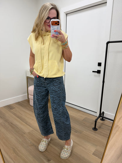 Denim Zebra Print Barrel Jeans