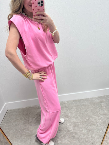 Pink Two Piece Balloon Style Pant Set