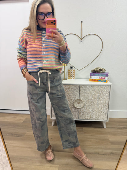 Rainbow Multi Color Button Up Cardigan