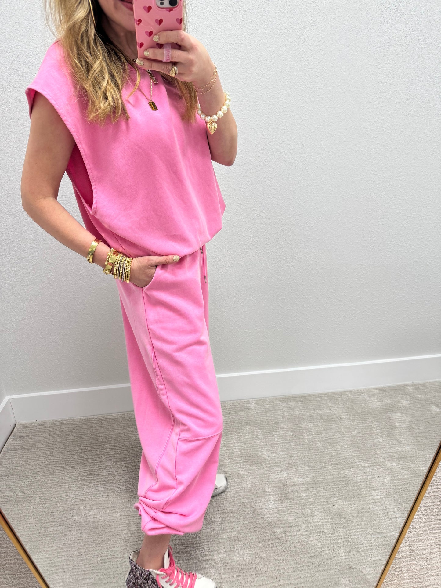 Pink Two Piece Balloon Style Pant Set