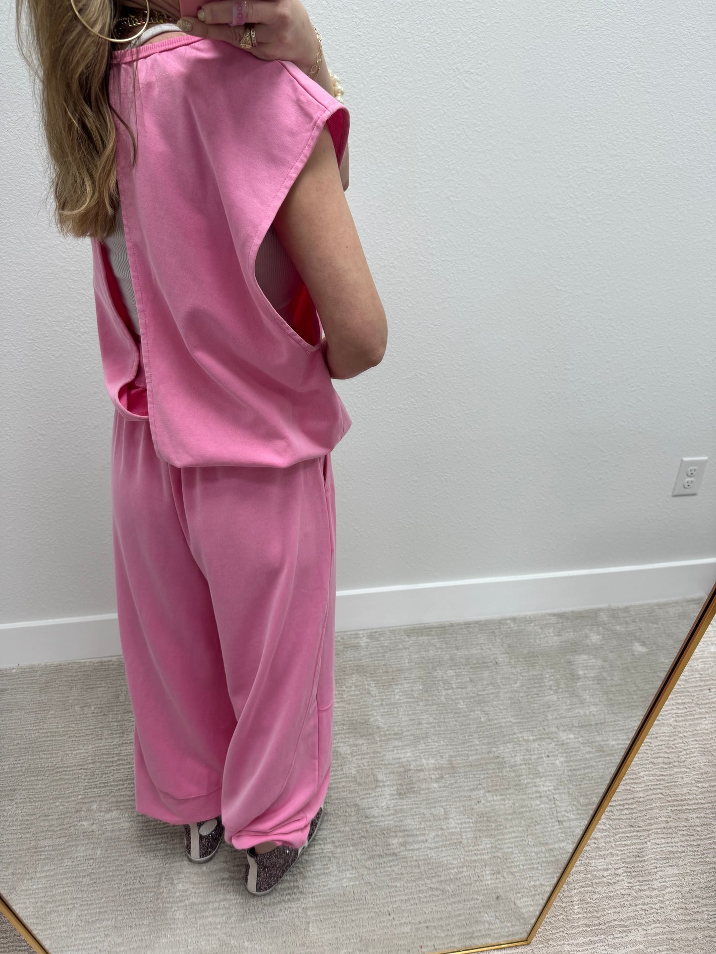 Pink Two Piece Balloon Style Pant Set