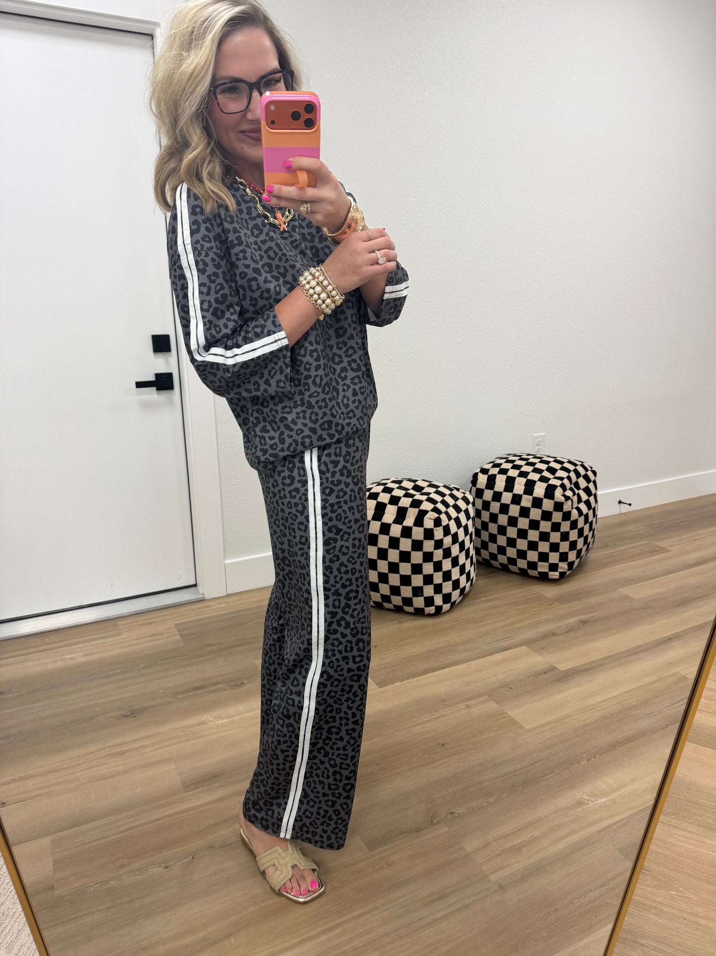 Gray & Black Cheetah Print Long Pant Set