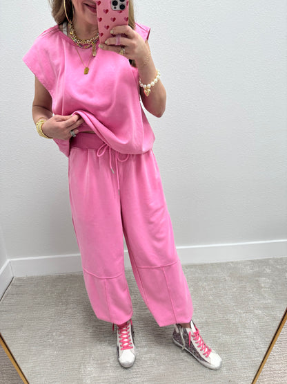 Pink Two Piece Balloon Style Pant Set