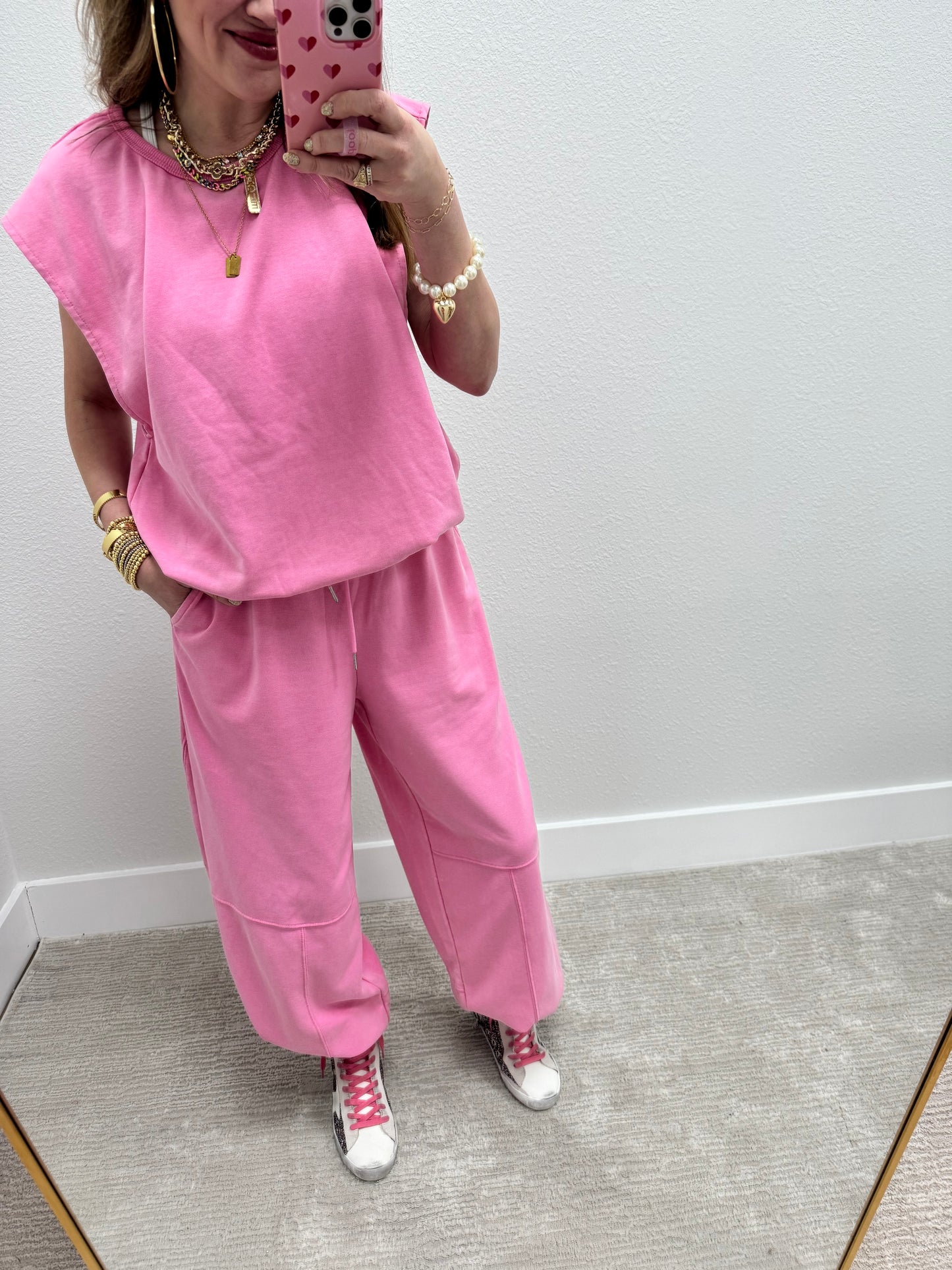 Pink Two Piece Balloon Style Pant Set