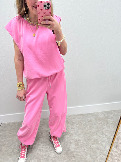 Pink Two Piece Balloon Style Pant Set