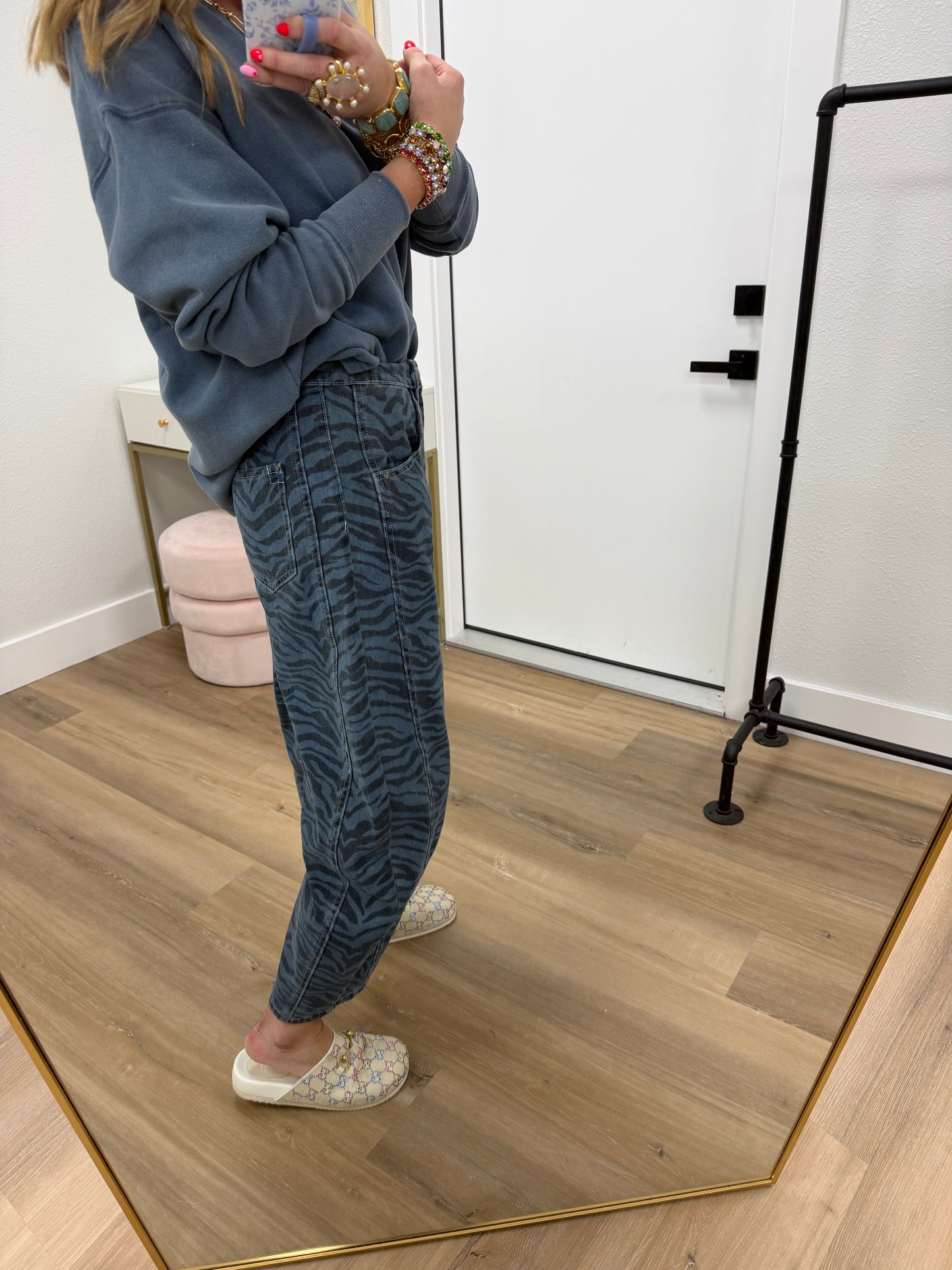 Blue Over-sized V neck Flowy Pullover Top