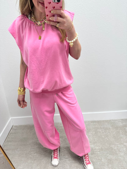 Pink Two Piece Balloon Style Pant Set
