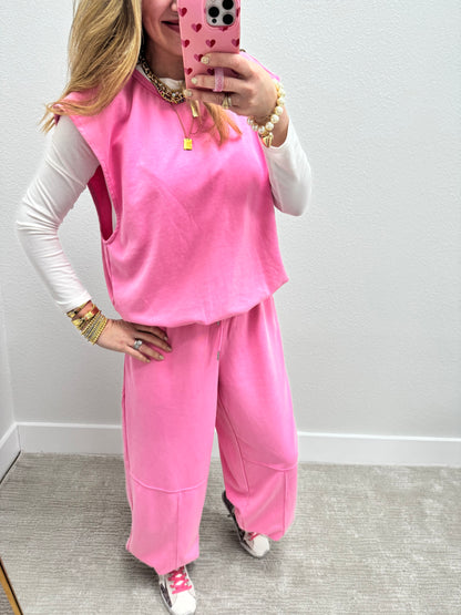 Pink Two Piece Balloon Style Pant Set