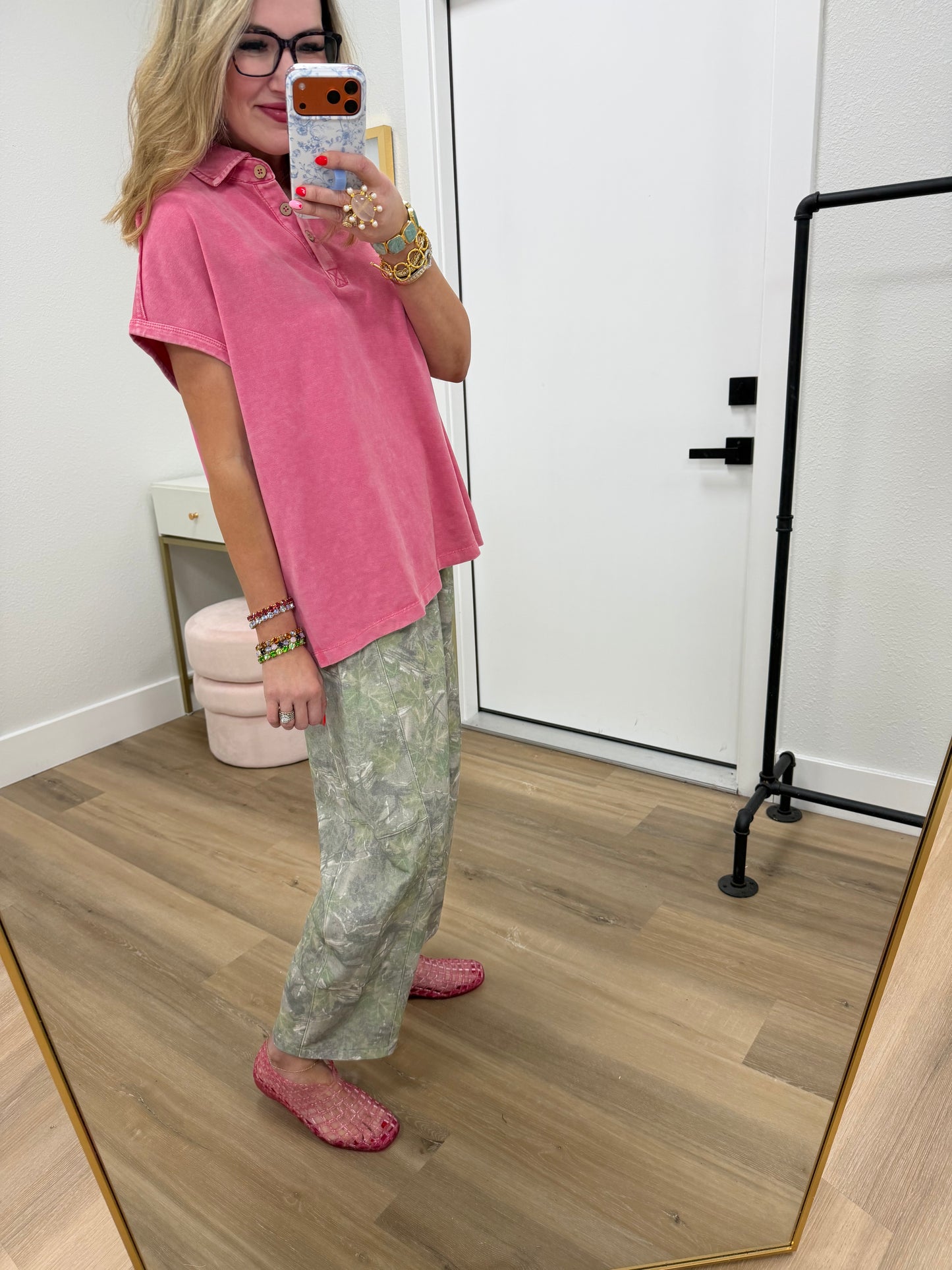 Olive Mix Print Casual Knit Barrel Pants