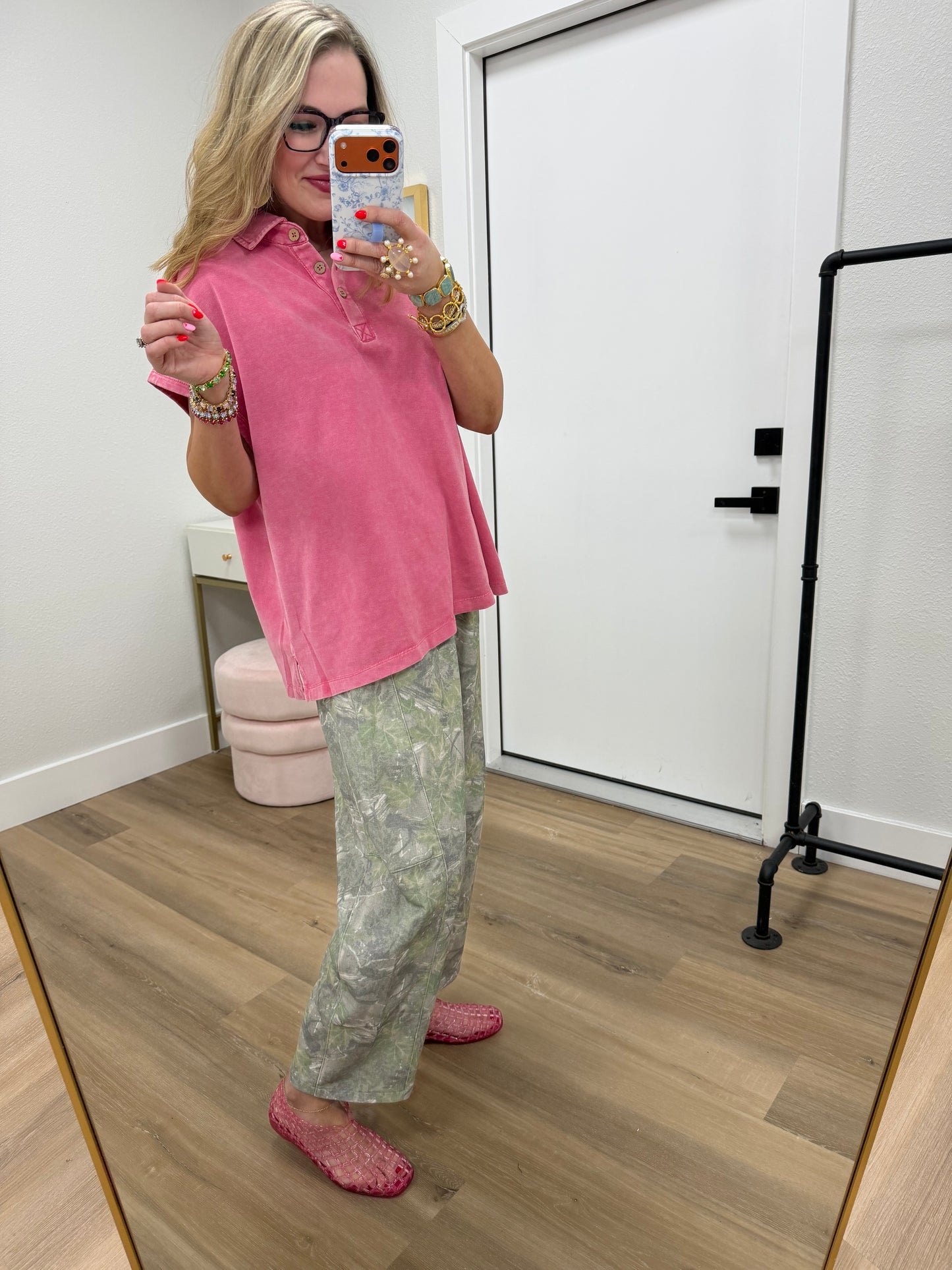 Olive Mix Print Casual Knit Barrel Pants