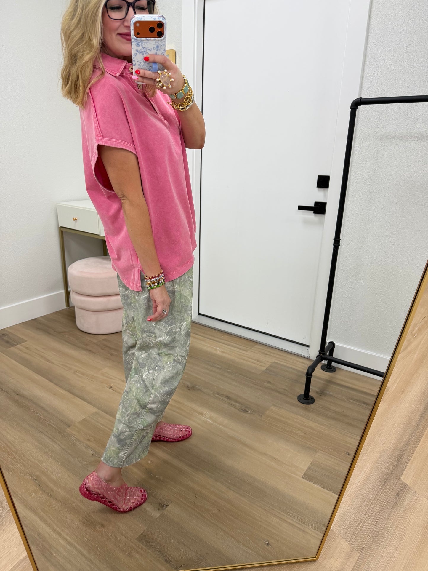 Strawberry Mineral Washed Polo Top