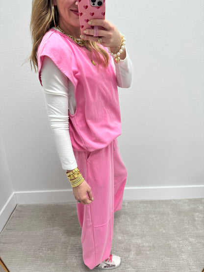 Pink Two Piece Balloon Style Pant Set