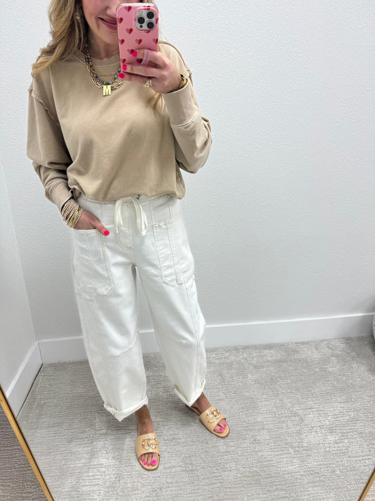 Taupe Crew Neck Pullover Long Sleeve FS