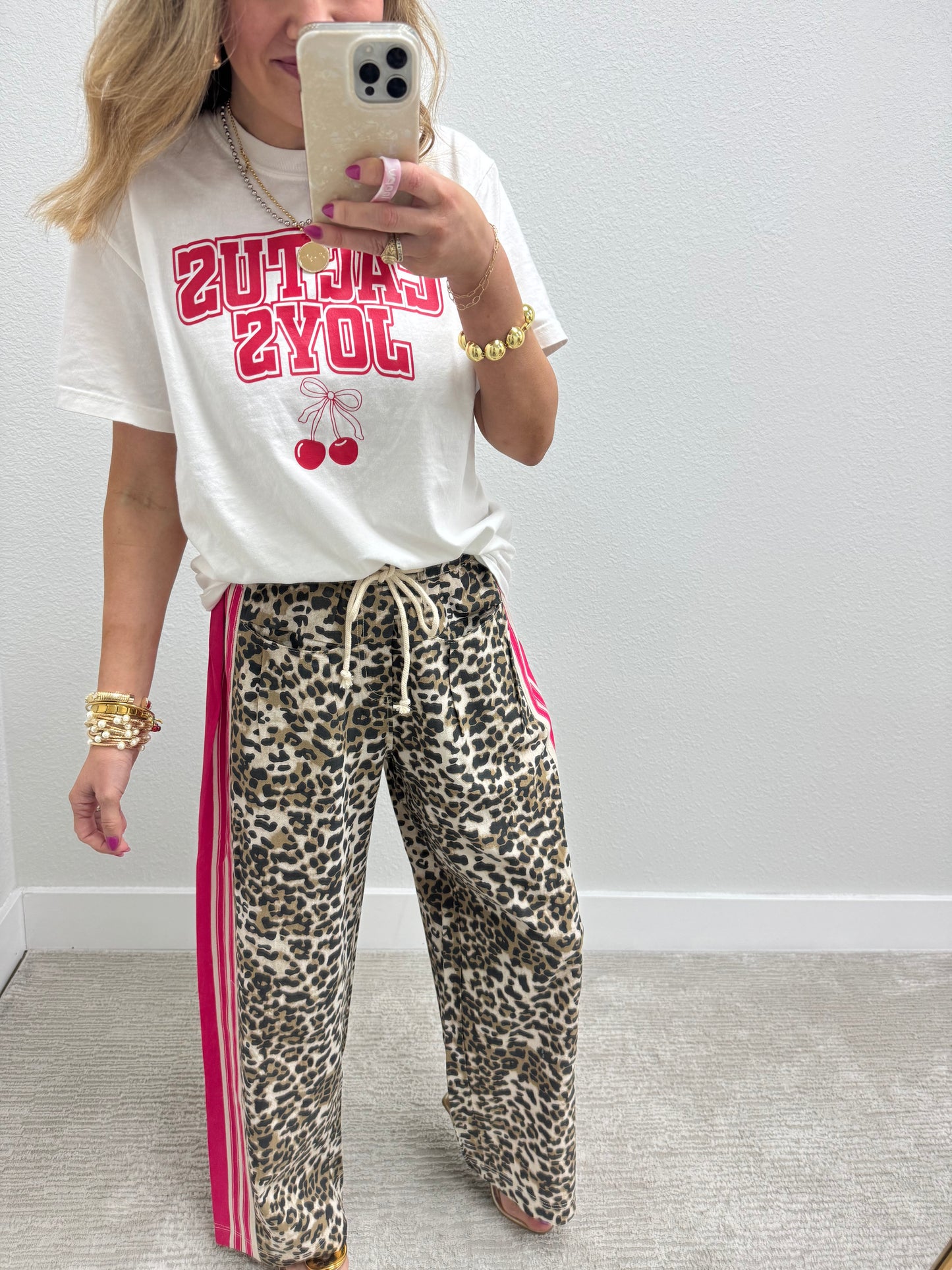 Leopard Print with Pink Stripe Pant