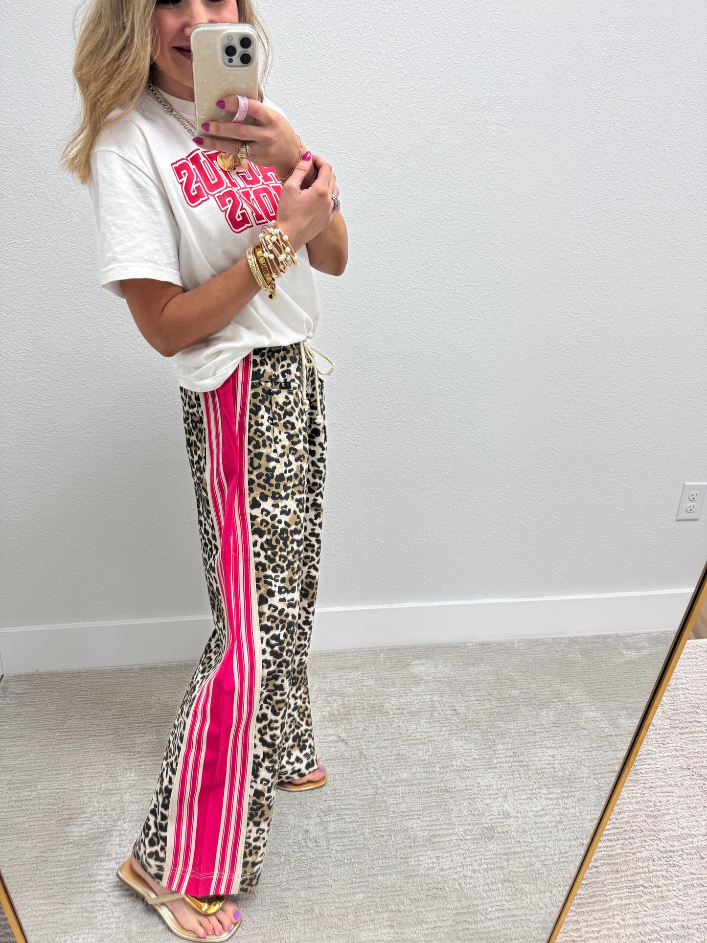 Leopard Print with Pink Stripe Pant