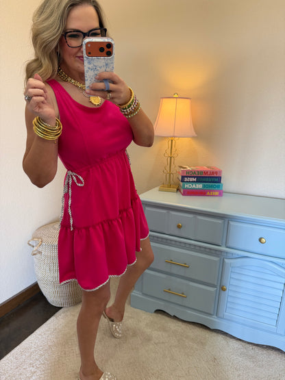 Hot Pink Scuba Trim Detail Dress
