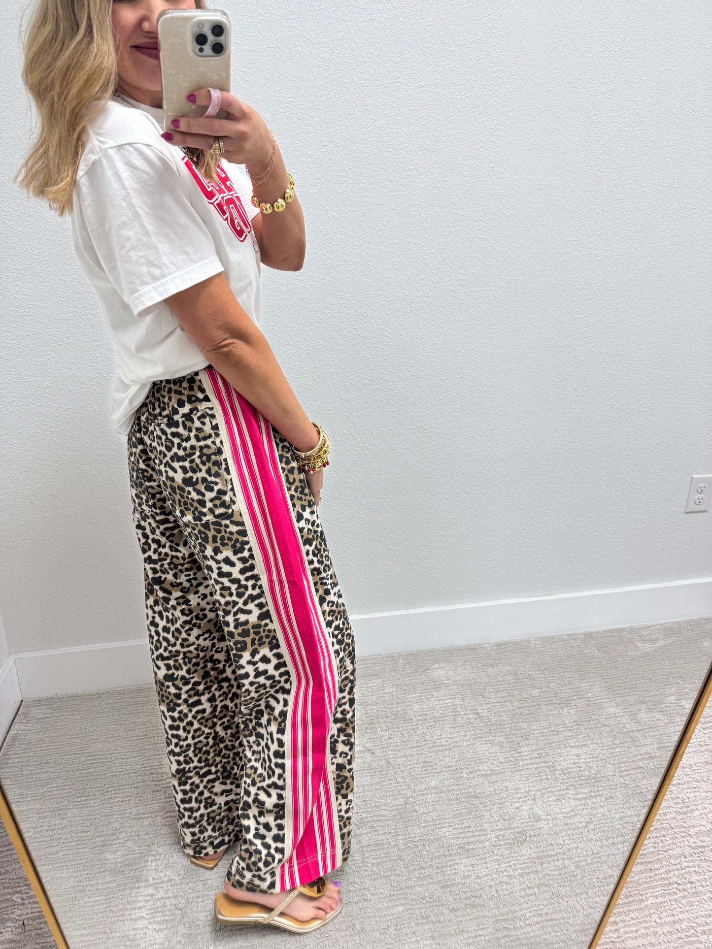 Leopard Print with Pink Stripe Pant