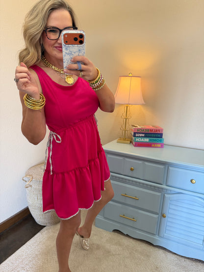 Hot Pink Scuba Trim Detail Dress
