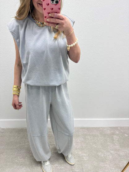 Blue Gray Two Piece Balloon Style Pant Set