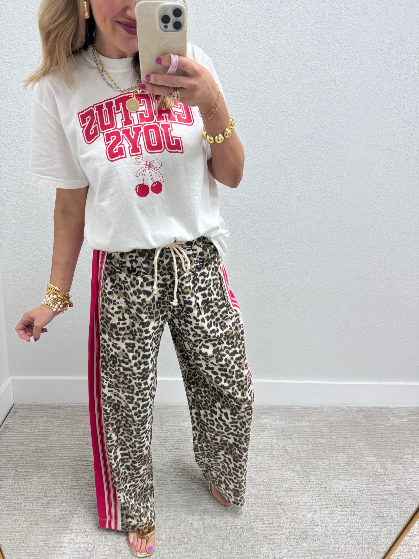 Leopard Print with Pink Stripe Pant