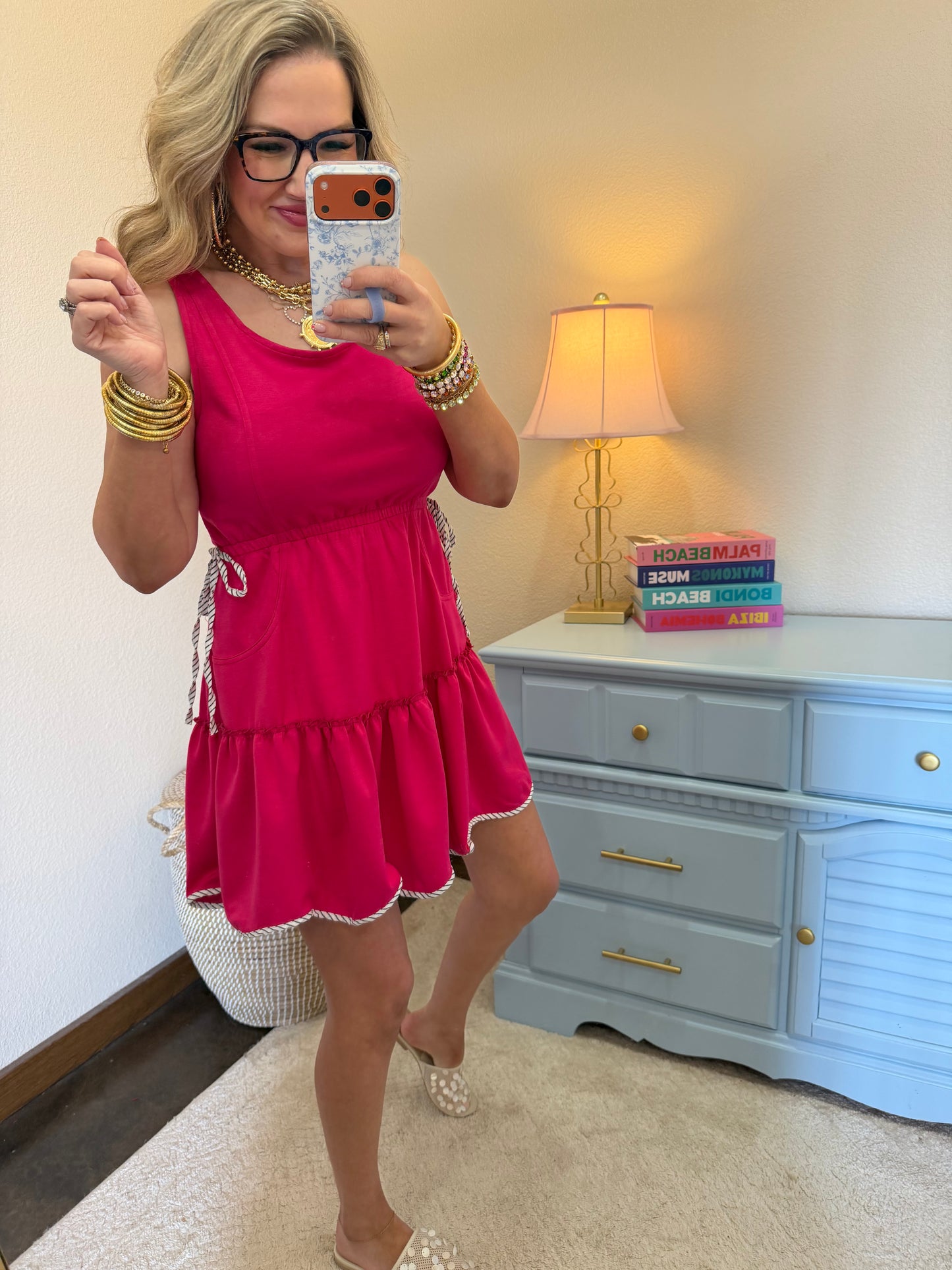 Hot Pink Scuba Trim Detail Dress