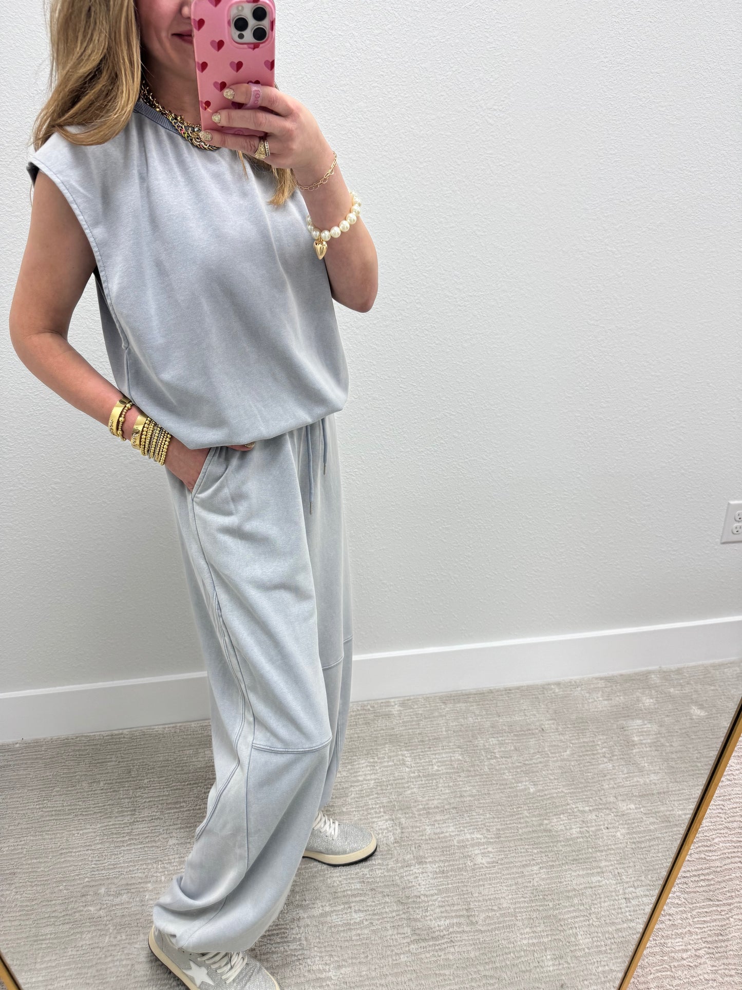 Blue Gray Two Piece Balloon Style Pant Set