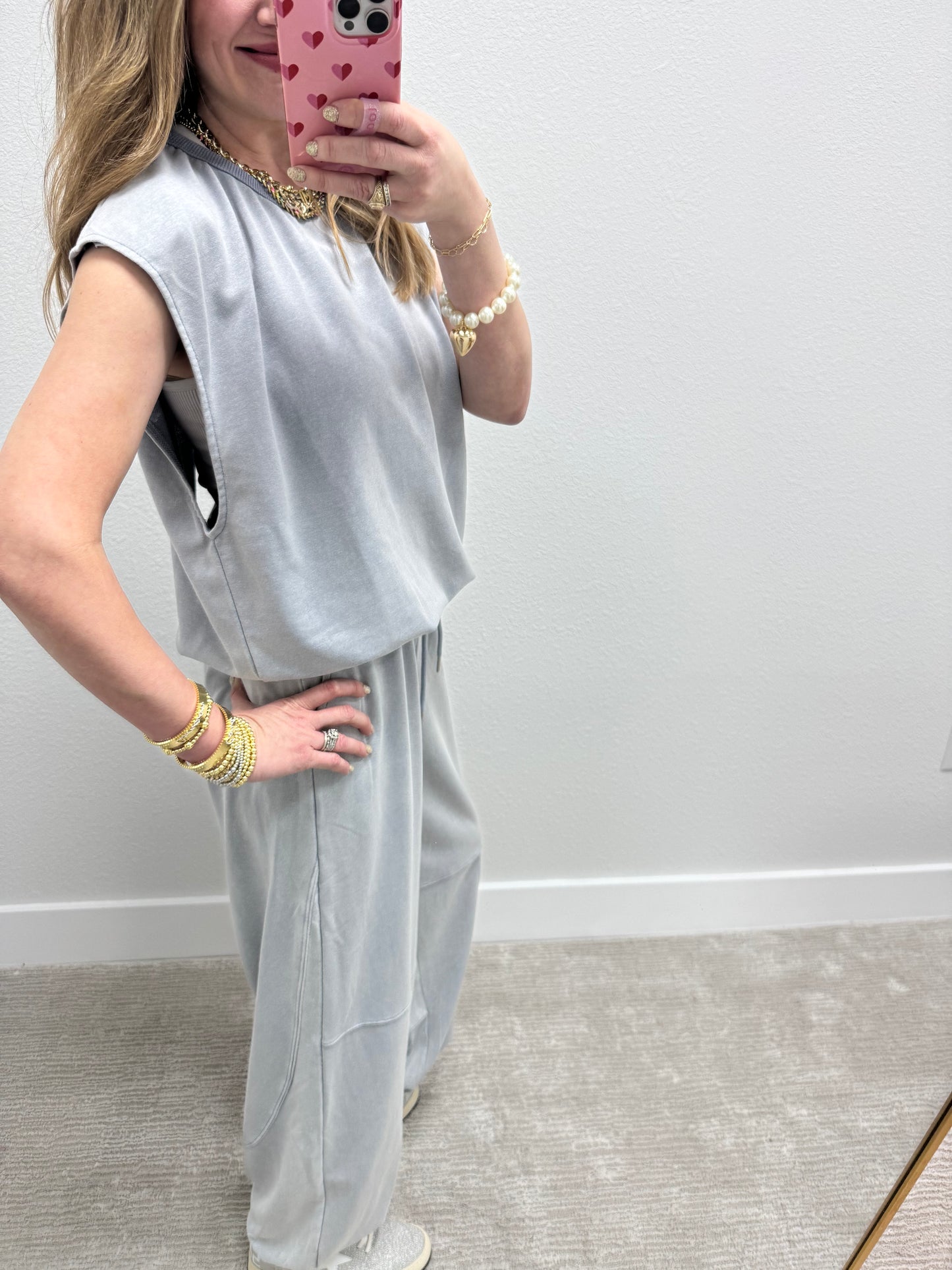 Blue Gray Two Piece Balloon Style Pant Set