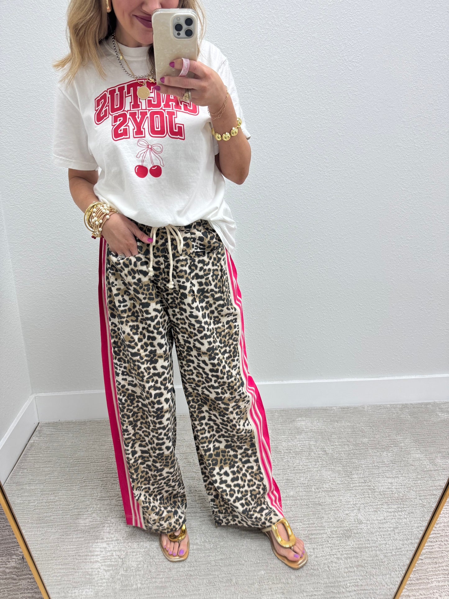 Leopard Print with Pink Stripe Pant