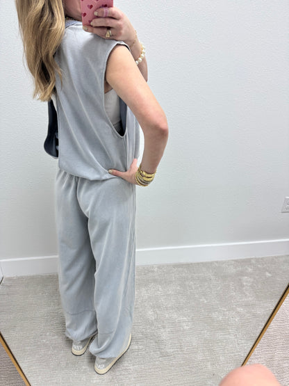 Blue Gray Two Piece Balloon Style Pant Set