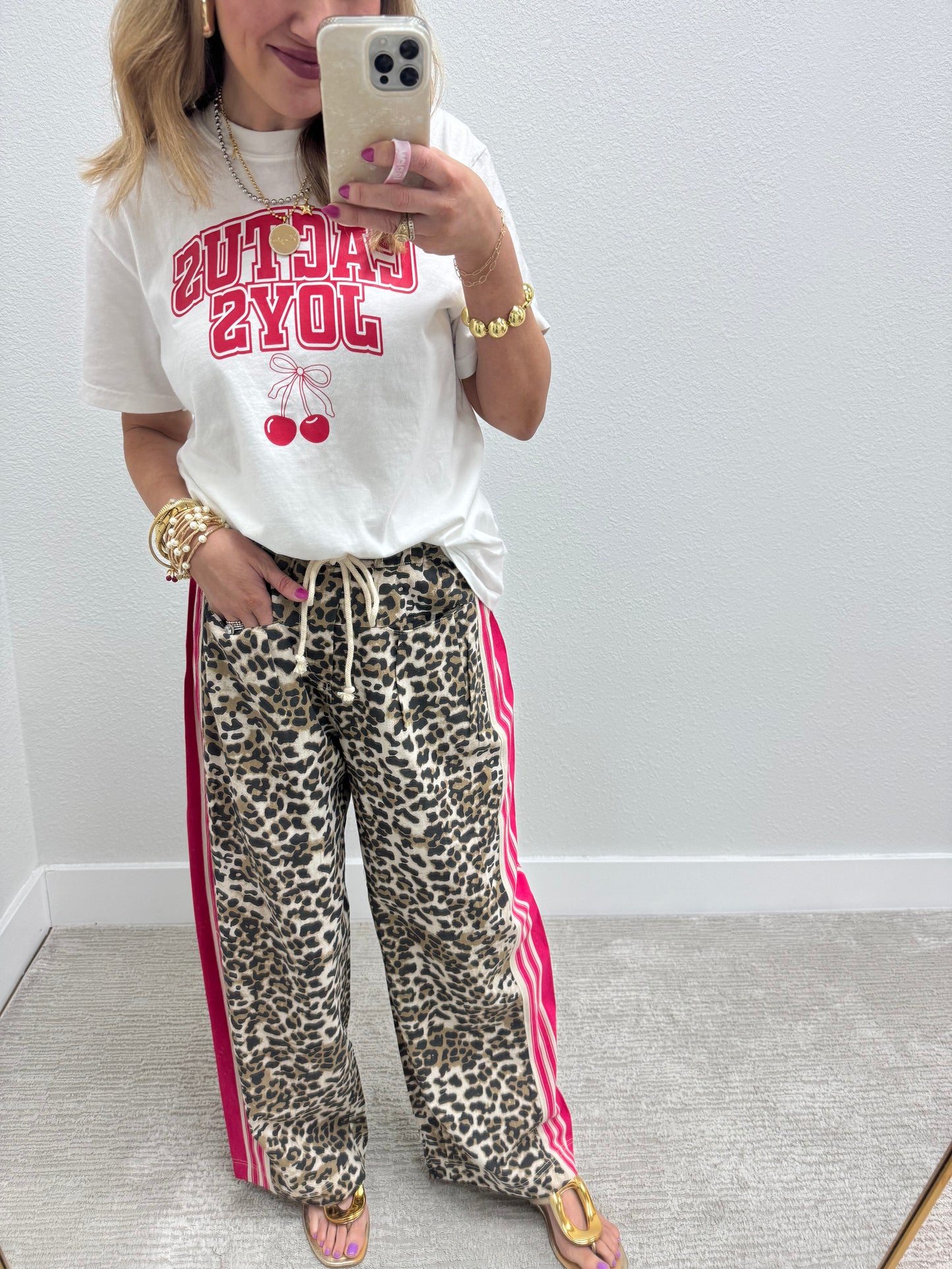 Leopard Print with Pink Stripe Pant