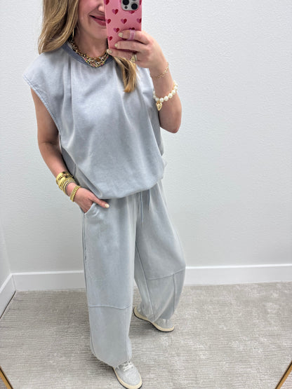 Blue Gray Two Piece Balloon Style Pant Set