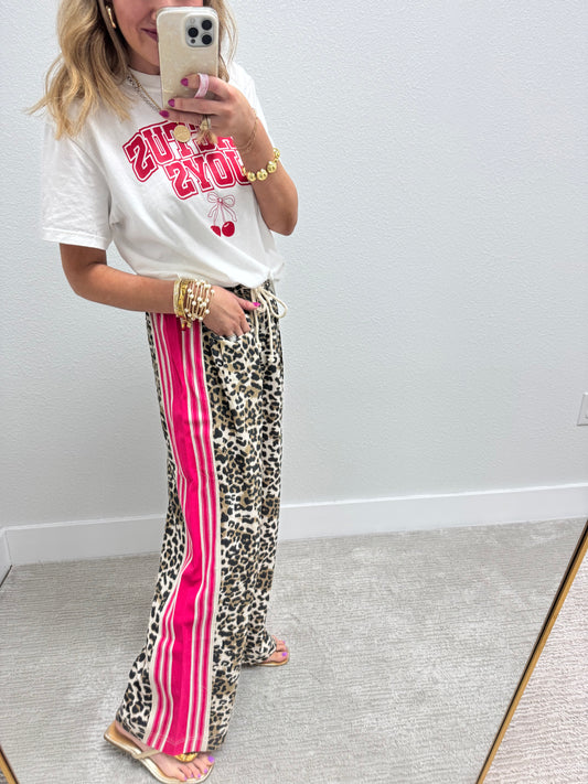 Leopard Print with Pink Stripe Pant