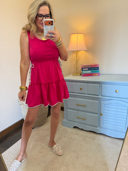 Hot Pink Scuba Trim Detail Dress