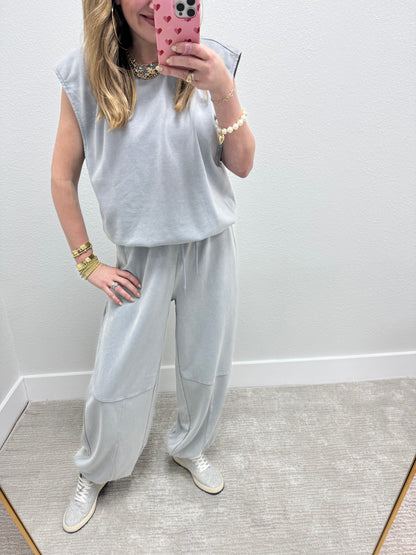 Blue Gray Two Piece Balloon Style Pant Set