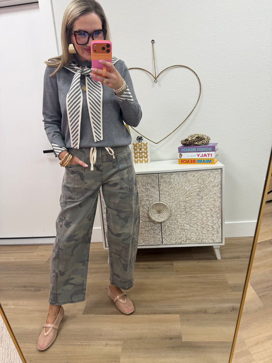 Heather Grey Tie Neck Long Sleeve Sweater