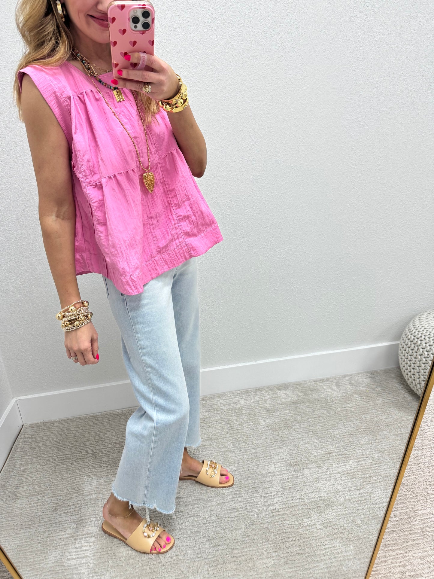 Pink Windbreaker Style Sleeveless Top