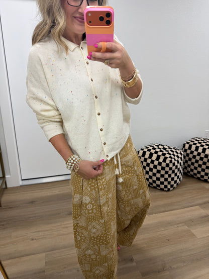 Cream Collared Button Down Cardigan Sweater