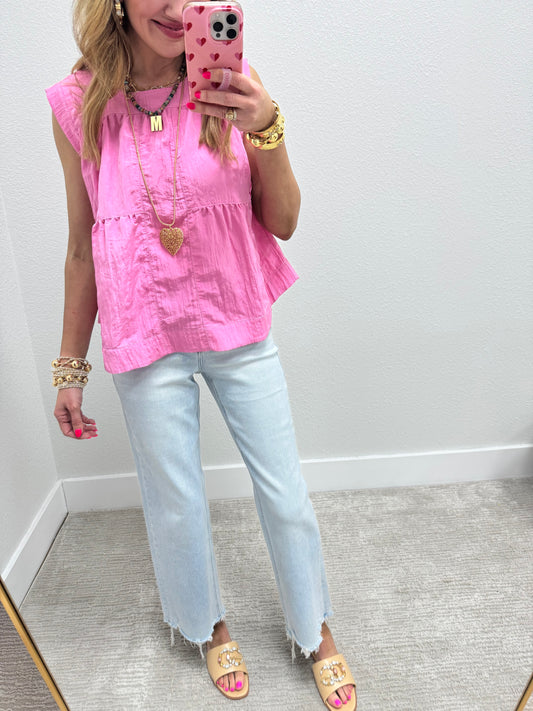 Pink Windbreaker Style Sleeveless Top