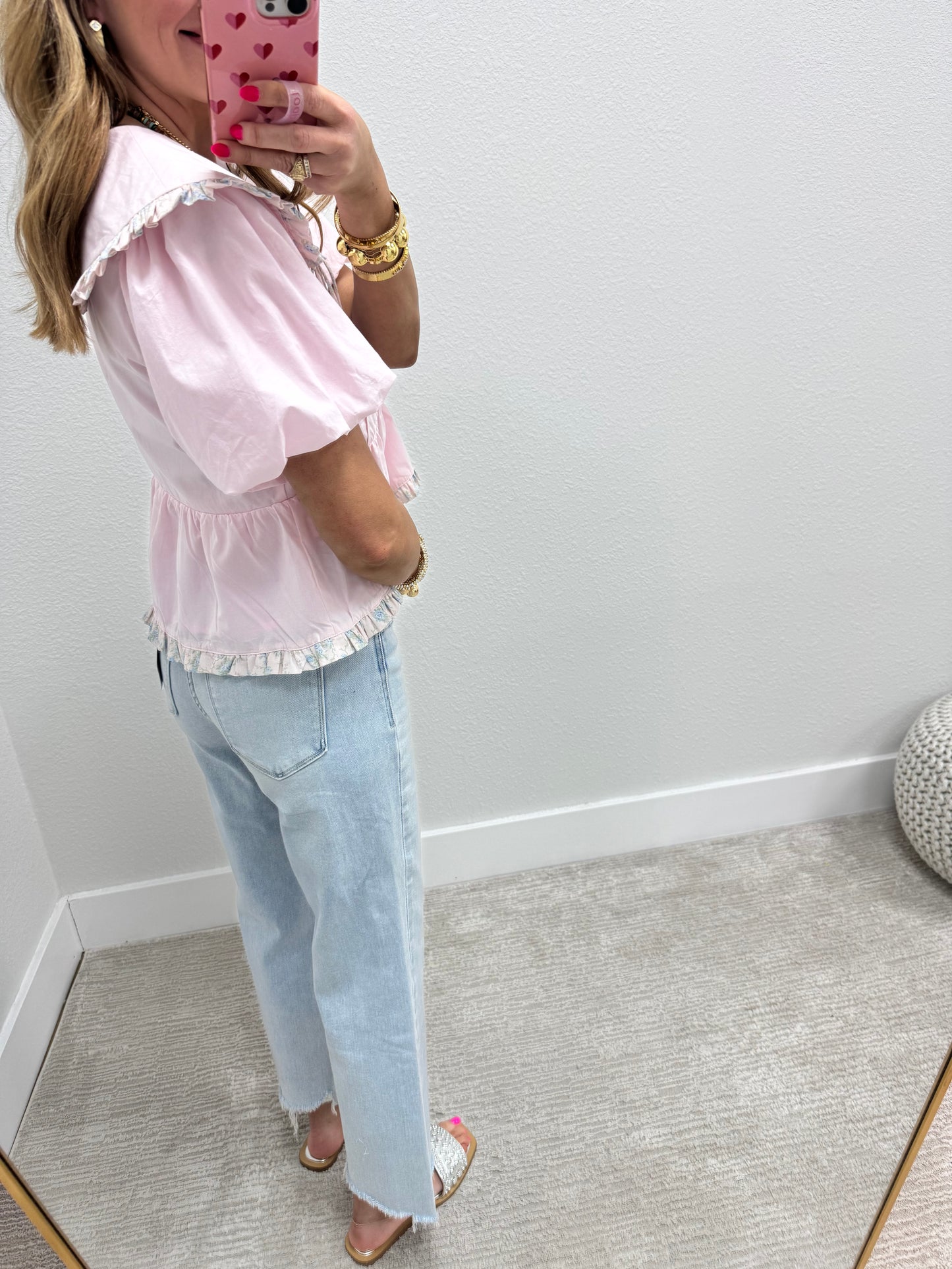 Pink Multi Floral Tie Collared Neck Top