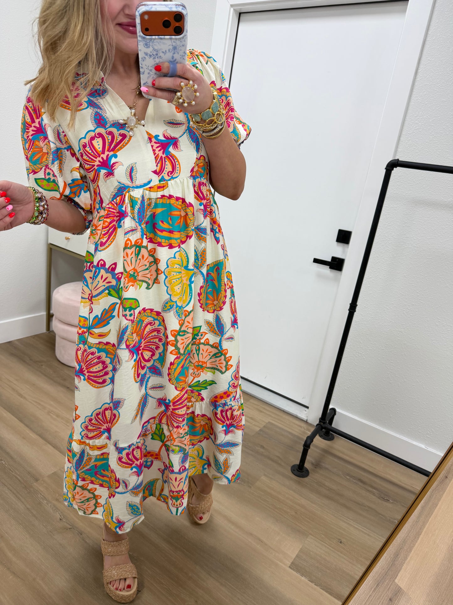 Cream Mix Paisley Print Tiered Maxi Dress FS