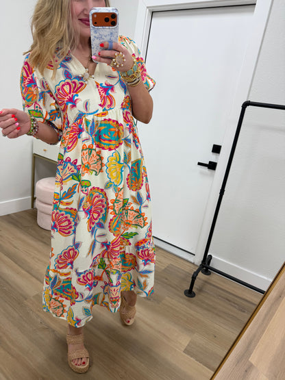 Cream Mix Paisley Print Tiered Maxi Dress FS