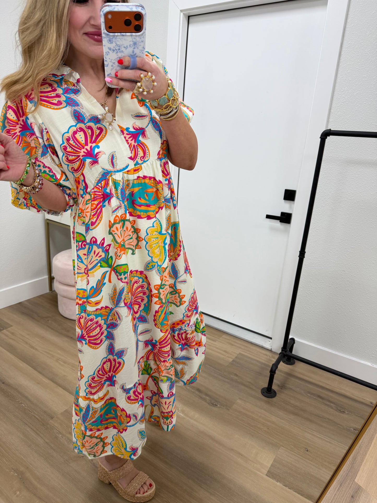 Cream Mix Paisley Print Tiered Maxi Dress FS